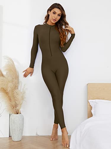 Image of speerise Women's Jumpsuits Long Sleeve Zipper Turtleneck One Piece Bodycon for Yoga Clubwear