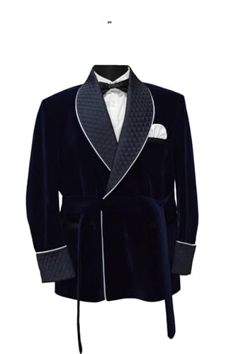 Men Smoking Jacket Long Blue Velvet Jacket for Men Hosting Dinner Blazers Jacket