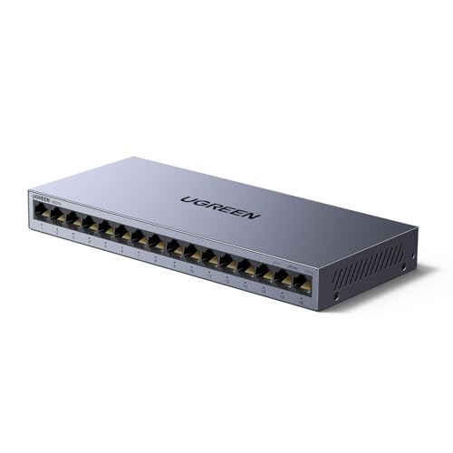 UGREEN 16 port Network Switch High-speed Gigabit Ethernet Splitter Metal Case Desktop & Wall-Mounting Ethernet Switch Hub Plug & Play LAN Switch for TV/Laptop/Switch/Router/Monitor