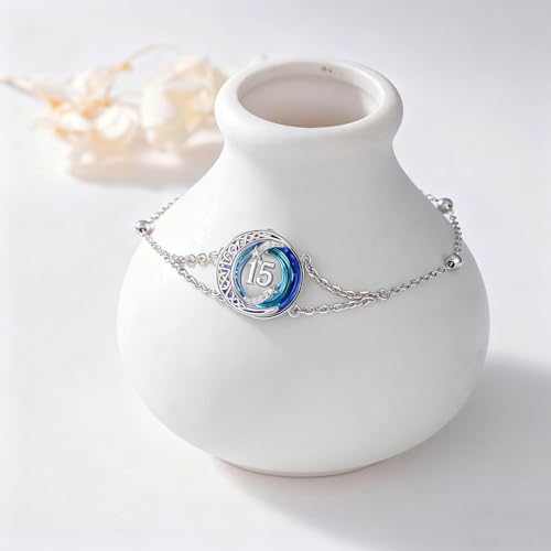 JUSTKIDSTOY Birthday Gifts Bracelet for Women Girls 925 Sterling Silver Celtic Moon Star Bracelets with Blue Crystal Pendant Jewelry for Sister Friends2
