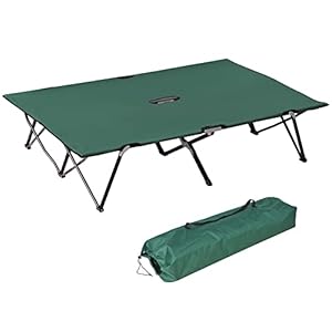 Outsunny 2 Person Folding Camping Cot for Adults, 50″ Extra Wide Outdoor Portable Sleeping Cot with Carry Bag, Elevated Camping Bed, Beach Hiking, Green