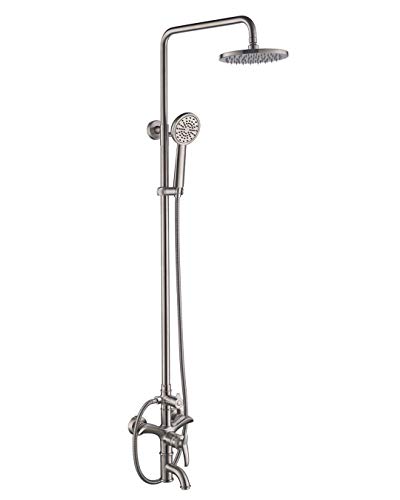 PHASAT Shower Fixtures,SUS 304 Stainless Steel Wall mounted Exposed Shower System,3 Function Outdoor Shower,Brushed Nickel,CT8121