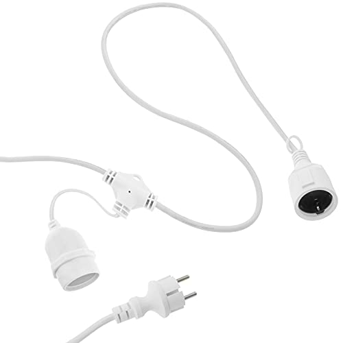 PrimeMatik - Guirnalda de 5 bombillas luces con casquillo E27 exterior IP44 cable eléctrico 5m extensible blanco