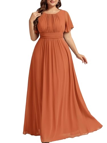 Image of Ever-Pretty Plus Elegant Formal Dresses for Curvy Women Round Neck Short Sleeves Chiffon Bridesmaid Mother of The Bride Dress