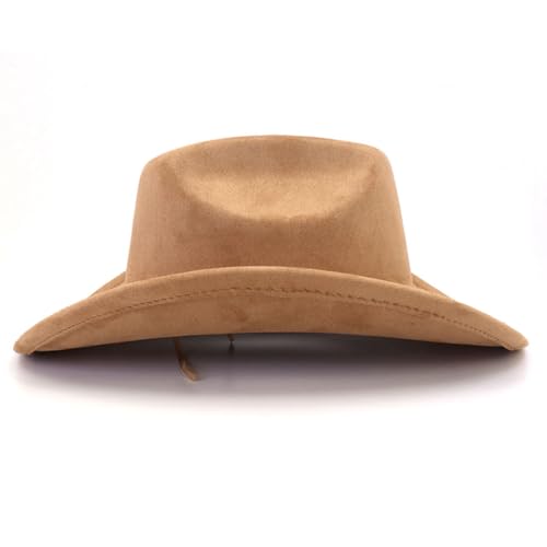 Image of Cowboy Hat Cowgirl Hat Men's & Women's Wide Brim Felt Fedora Hat with Buckle Belt Western Cowboy Hat for Women