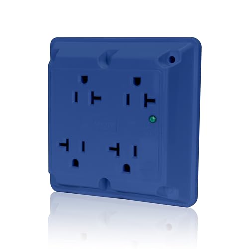 Image of Surge Protective 4-in-1 Receptacle with Indicator Light, 20 Amp, 125 Volt, Heavy-Duty Industrial Specification Grade, Straight Blade Quadruplex Outlet, Grounding, Blue, Leviton 5490-BU