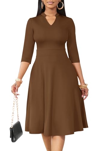 Image of Nmoder Casual Dresses for Women Semi Formal Fit and Flare 3 /4 Sleeve A-line Church Work Dress with Pockets