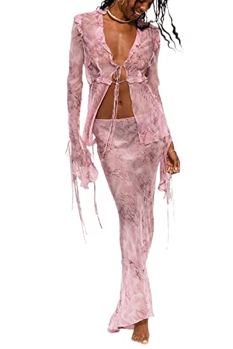 2 Piece Skirt Sets for Women Sexy Low Cut Strapless Crop Top Bodycon Mini Skirt Set Summer Outfits Clubwear