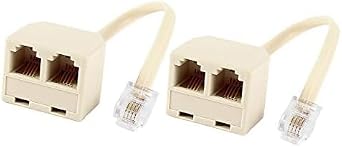 RUIAN RJ11 Telephone Splitter 2 Pack, 6P4C 1 to 2 Way Phone Line Splitter Adapter, Dual Female to Male Cord for Landline Fax Modem