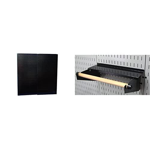 Image of Wall Control 30-P-3232B Black Metal Pegboard Pack - (2) 32 inch Tall x 16 inch Wide Black Metal Pegboards & ASM-HS-1694 B Pegboard Paper Towel Holder and Dowel Rod Pegboard Shelf Assembly