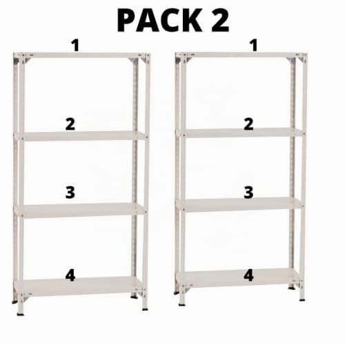 Pack 2 estanterías modulares, Fabricadas en Acero Color Blanco, 4 Baldas Capacidad de Carga máxima 200kg. 150cm x 75cm x 30cm. Ideal para garajes, talleres, almacenes y decoración. Gran Capacidad