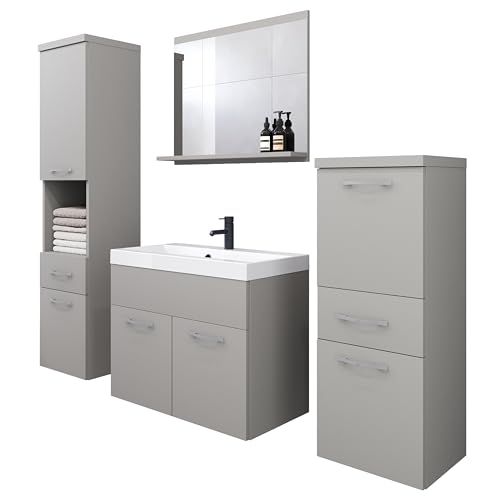 Il set include pensili in pannello laminato antigraffio. Hanno maniglie in metallo che consentono un facile accesso all'interno degli armadi e allo stesso tempo conferiscono loro un aspetto elegante.