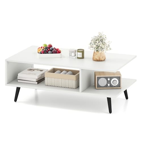 LIFEZEAL Couchtisch, Sofatisch mit 2 Ablagen & offenen Fächern, Moderner Wohnzimmertisch...