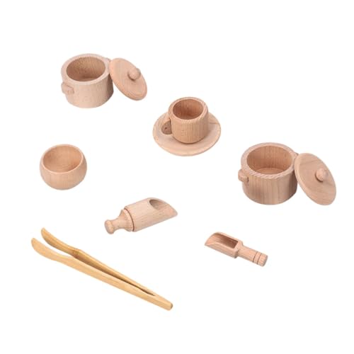 FELTECHELECTR Realistic Mini Wooden Tea Set Boys and Girls Playset Tea Pot and Cups Perfect for Decor and Photography Props