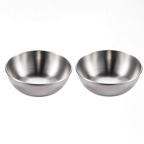 薬味皿 小皿 醤油皿 調味料皿 ステンレス鋼 8cm 2個入り 丸皿 深型 業務用 キャンプ 耐熱 ソース皿 食品ディップボウル 受け皿 前菜プレート 飲食店 家庭 レストラン キャンプ用 (シルバー)