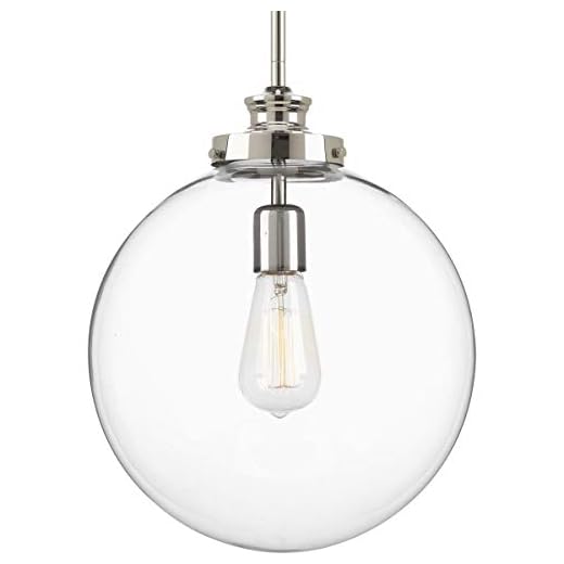 Progress Lighting 1-Light Clear Glass Farmhouse Pendant Light, Penn Collection, Indoor, P5328-104, Polished Nickel