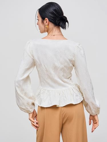 CIDER Long Sleeve Shirts for Women Floral Button Ruffle Hem Blouse Square Neck Elegant Blouse Casual Top3