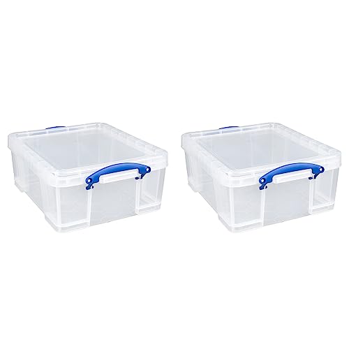 Really Useful Box 2 Pack 17L Plastic Storage Bins with Snap Lids and Clip Lock, Clear