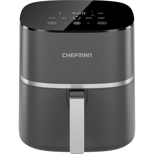 Image of Chefman TurboX 4-in-1 Air Fryer, 5-Quart Airfryer for Extra Crispy Chicken, Fries, Wings, and More, Air Fry, Bake, Reheat, and Frozen Functions, Digital Touch Controls, Dishwasher Safe - Gray