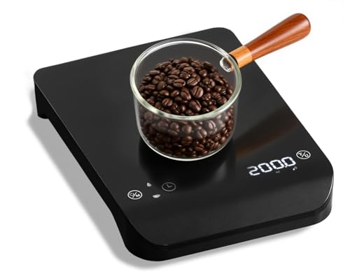 Muaket Wiederaufladbare Kaffeewaage mit Timer, 0,1g/3kg Espresso Waage mit Touch-Sensor-Taste für Espresso und Pour-Over, Tragbare Digitale Küchenwaage mit TARA-Funktion und automatischer Zeitmessung