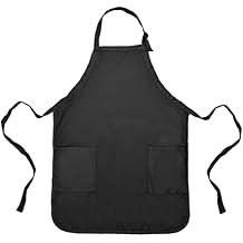 DALIX Apron Commercial Restaurant Home Bib Spun Poly Cotton Kitchen Aprons 2 Pockets in Black