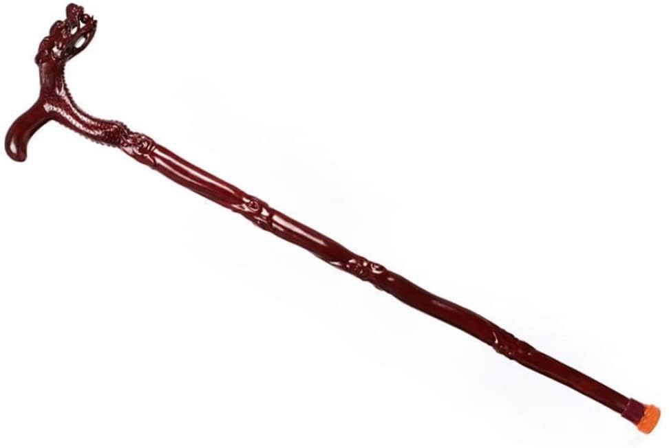 Bastone da Passeggio in Legno Massiccio Testa di Drago Bastone da Passeggio Stampelle di Canna Rossa in Mogano Forniture di Canna Nera per Anziani Anziani per Anziani, Anziani