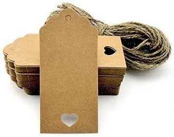100pcs Kraft Paper Tag Blank for Wedding Favour Cards,Gift Tag,DIY Tag,Luggage Tag,Price Label,Store Hang Tag (100) with Heart (Brown)