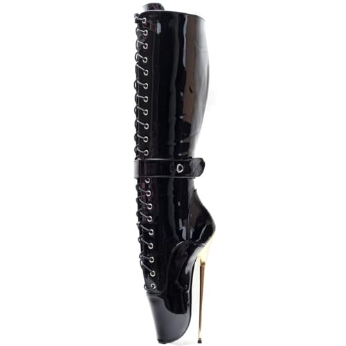 High Heels 20cm Mid Calf Ballet Boots Side Zip Up Locking,Black-10