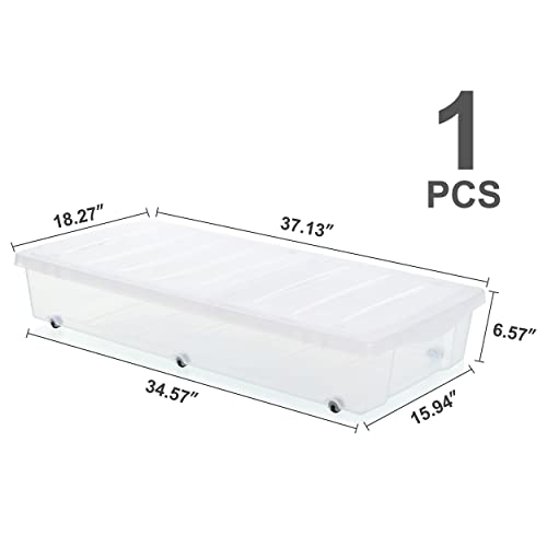 Image of Citylife 57 QT Plastic Under Bed Storage Bins with Double-opening Lids Clear Underbed Storage Containers with Wheels for Organizing Shoes, Blankets, Clothes
