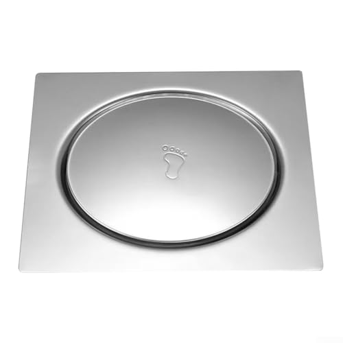 Siphon de sol en acier inoxydable de type poussoir de 10 cm – Vidage à pied carré avec grande capacité de drainage, trou anti-obstruction, pour salle de bain à domicile (argenté)