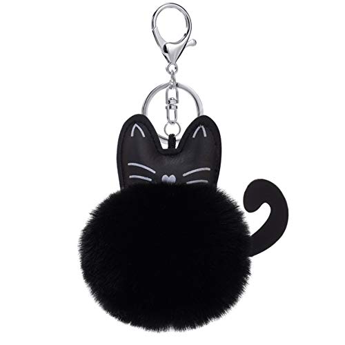 Preisvergleich Produktbild Mazudr Kunstpelz Ball Schlüsselbund Charme Cartoon Katze Plüsch Schlüsselanhänger für Frauen Mädchen Handtasche Einkaufstasche Charme Anhänger Schlüsselring Dekor (Farbe: schwarz)