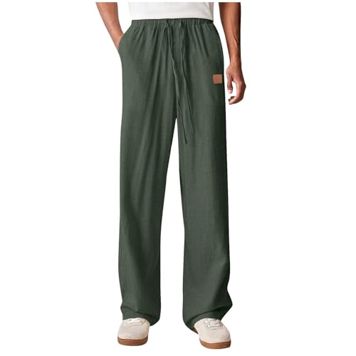 2025 Lightweight Fall Pants for Men Big & Tall High Elastic Drawstring Pant Cotton Linen Straight Leg Sweatpant