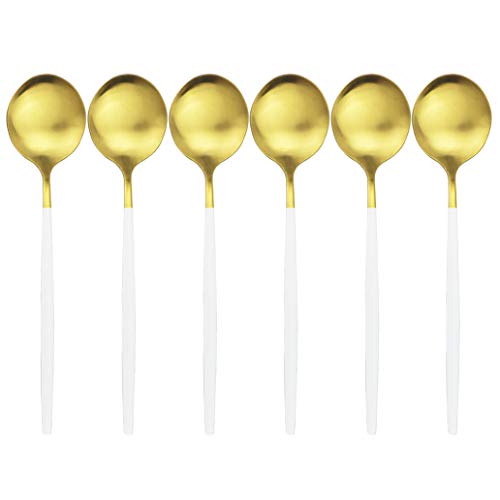 puzhler Matte 6Pcs Gold Dinner Spoons Set Stainless Steel Spoons Soup Spoon Long Handle Dessert Scoop for Rice Porridge Salad Dinnerware (Soup Spoon 8.26
