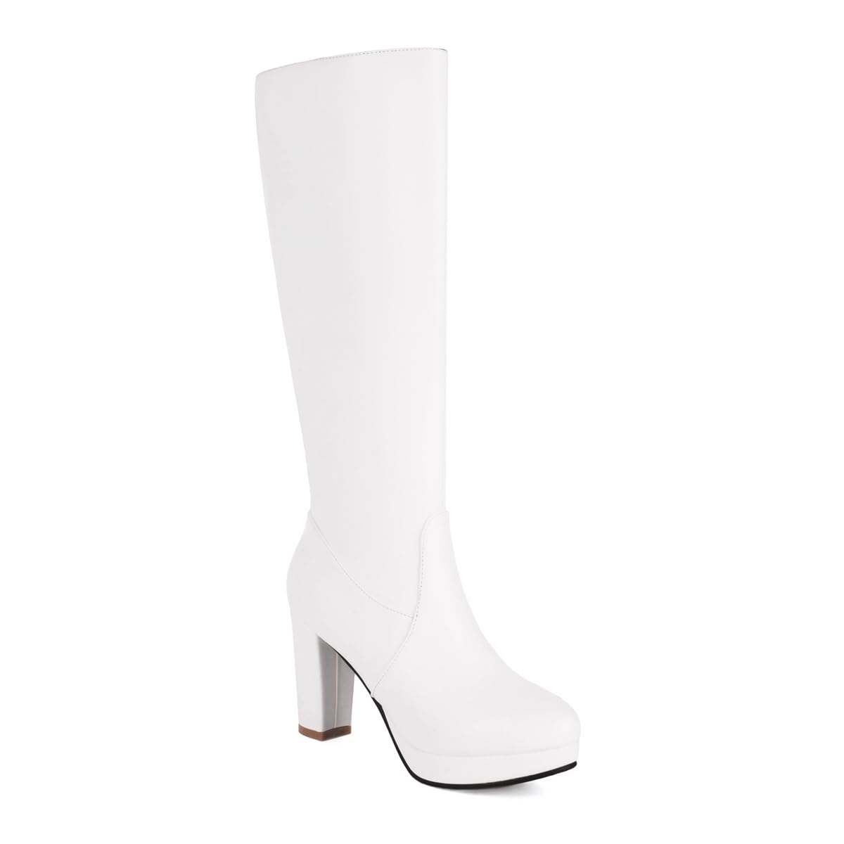 Fashion Knee High Dressy Boots For Womens Round Toe Zipper Chunky High Heels Tall Wide Calf Riding Boots
