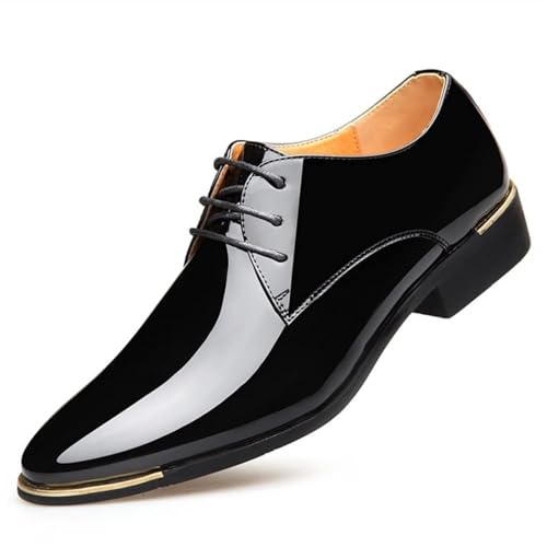 YZABEL Men's Faux Patent Leather Tuxedo Dress Shoes Lace-Up Comfortable Non-Slip Dress Sneakers Office Work Low Top Dress Shoes