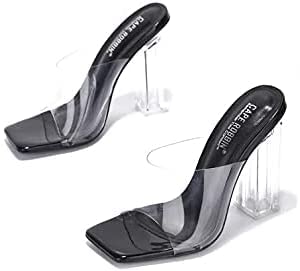 Cape Robbin Edna Clear Chunky Block High Heels for Women, Transparent Open Toe Mules Shoes Heels for Women2