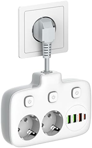 Listwa zasilająca z USB, 6 w 1, 2 gniazdami elektrycznymi i 3 USB & 1 typ C, adapter zasilający z krótkim elastycznym kablem 0,1 m, gniazdo dystrybucyjne do biura, domu, podróży