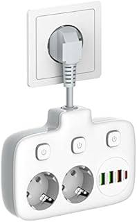 Listwa zasilająca z USB, 6 w 1, 2 gniazdami elektrycznymi i 3 USB & 1 typ C, adapter zasilający z krótkim elastycznym kablem 0,1 m, gniazdo dystrybucyjne do biura, domu, podróży