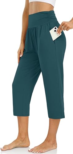 Image of UEU Women's Yoga Capri Pants Loose Soft Drawstring Workout Sweatpants | Comfortable Stretchy Fabric, Casual Lounge Pants, Side Pocket, Workout Travel Daily Wear