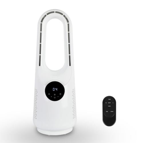 Image of INGRIKT 20W Bladeless Tower Fan with Remote Control, 57cm Quiet Cooling Fan, 10 Speeds, 3 Wind Modes, Last Setting Memory, 30-120° Oscillation, 1-12H Timer, 7-Colour Ambient Light, for Home & Office