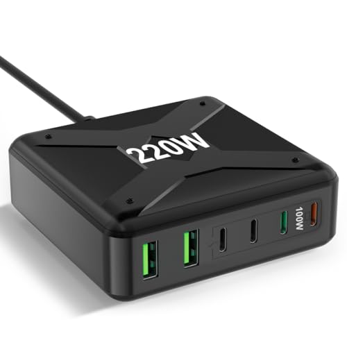 USB C Charger, 220W USB C Charger Block 100W 6 Ports USB C Charging Station Fast USB-C Power Adapter for MacBook Pro/Air,iPad Series,iPhone 15 14 13, Galaxy Note