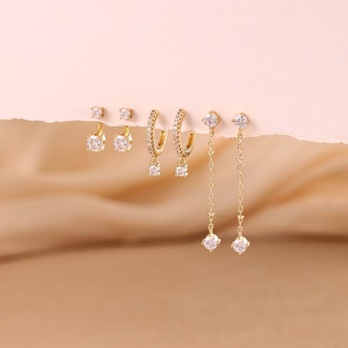 Image of Freekiss 3 Pairs Gold Hoop Earrings Set: Dainty Stud Earrings Trendy Small 14K Gold Plated Hypoallergenic Dangle Cartilage Huggie Hoop Earrings for Women Gold Jewelry for Women Gifts