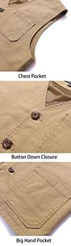 Gihuo Colete masculino casual de algodão para viagem ao ar livre, Caqui, G