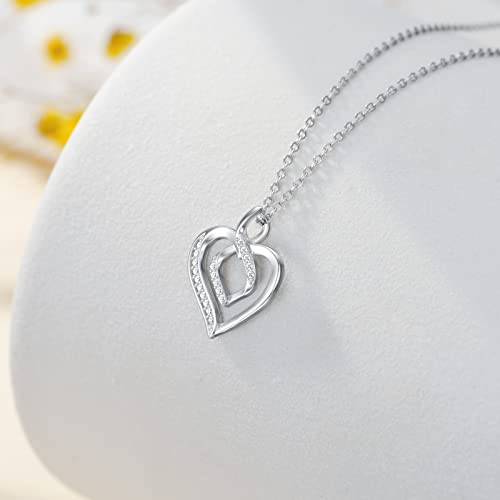 Fencci Natural Diamond Infinity Heart Necklace For Women 14K White Gold Plated Sterling Silver Heart Pendant Necklace Mother's Day Gifts For Mom(Color F-G/Clarity Si1-I2, 0.15Cttw) #TOP3
