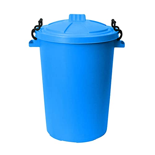 1 x 50L Litre large Sky Blue Heavy Duty Colour Plastic Bin Garden Dustbin Refusal Waste bin Storage unit with Clip locking lid For Recycle Home Kitchen Indoor Outdoor Rubbish Waste Animal Feed