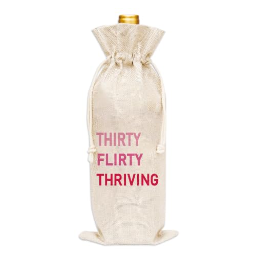 Huastatewolf 30th Birthday Wine Gift Bags, Burlap Champagne Bottle Cover Bag For Women, Celebrate Birthday, Party Favor, Supplies, 1 Pc Wine Bag (A27)