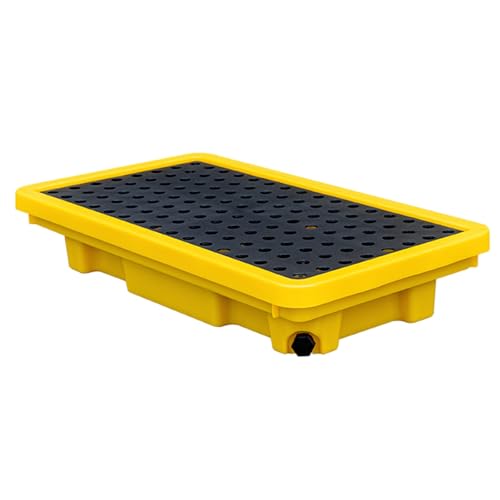 Plateforme de confinement robuste, plateau de confinement contre les déversements d'huile - Plateforme en polyéthylène durable et imperméable avec grille supérieure plate, jaune et