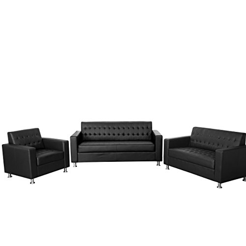 Mendler 3-2-1 Sofagarnitur Kunda, Couch Loungesofa Kunstleder, Metall-Füße - schwarz