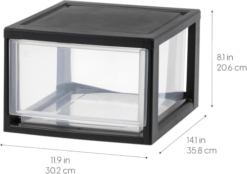 Image of IRIS USA 14.5 Qt. Plastic Drawer Storage Organizer Stacking Drawers, 3-Pack, Stackable Unit with Sliding Drawer for Clothes Bedroom Kitchen Under Sink Pantry Craft Room Bathroom Dorm Office, Black