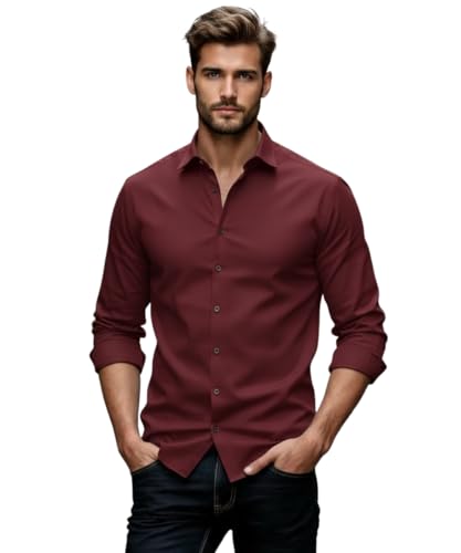 Image of Glowic Men's Plain Casual Shirt | Cotton Soft & Breathable Fabric | Full Sleeve Comfort Fit Stylish Solid Shirts for Office